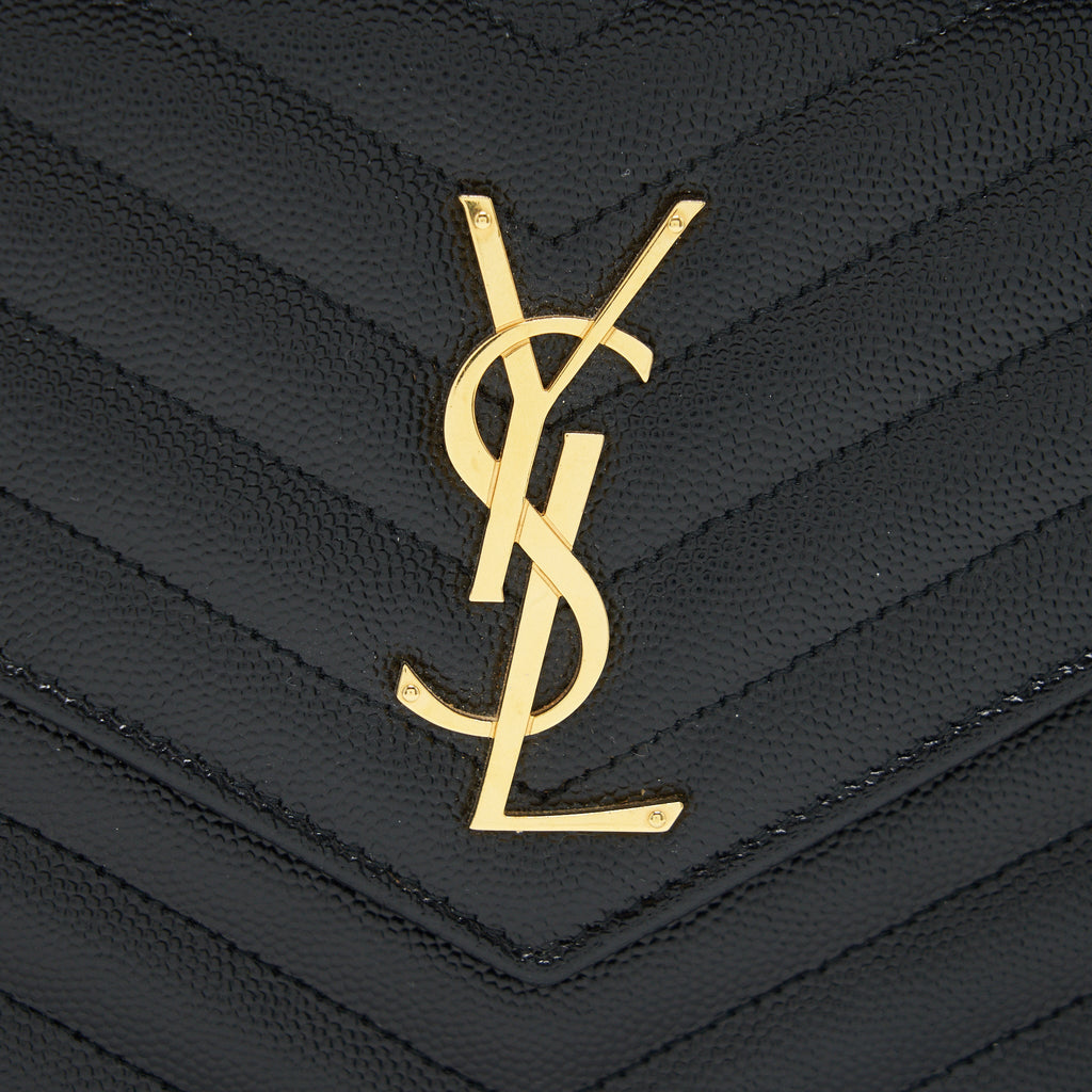 SAINT LAURENT MONOGRAM CHAIN WALLET IN GRAIN DE POUDRE EMBOSSED LEATHER IN BLACK