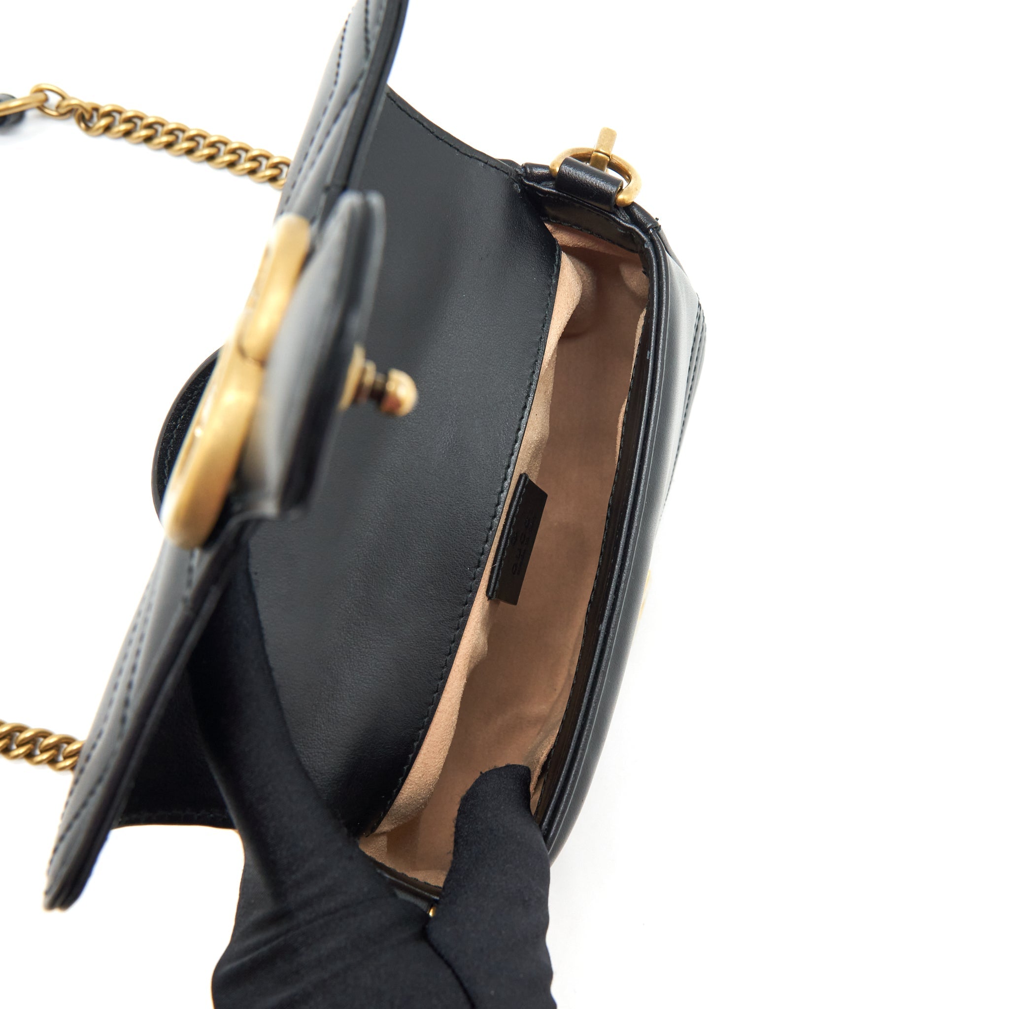 GUCCI GG MARMONT MINI TOP HANDLE BAG BLACK GHW