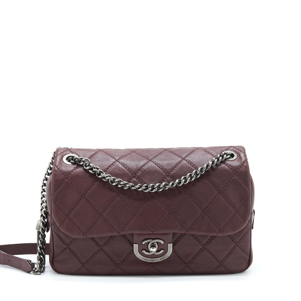 CHANEL JUMBO QUILTED FLAP BAG CALFSKIN BURGUNDY RUTHENIUM HARDWARE