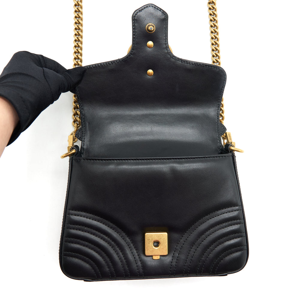 GUCCI GG MARMONT MINI TOP HANDLE BAG BLACK GHW