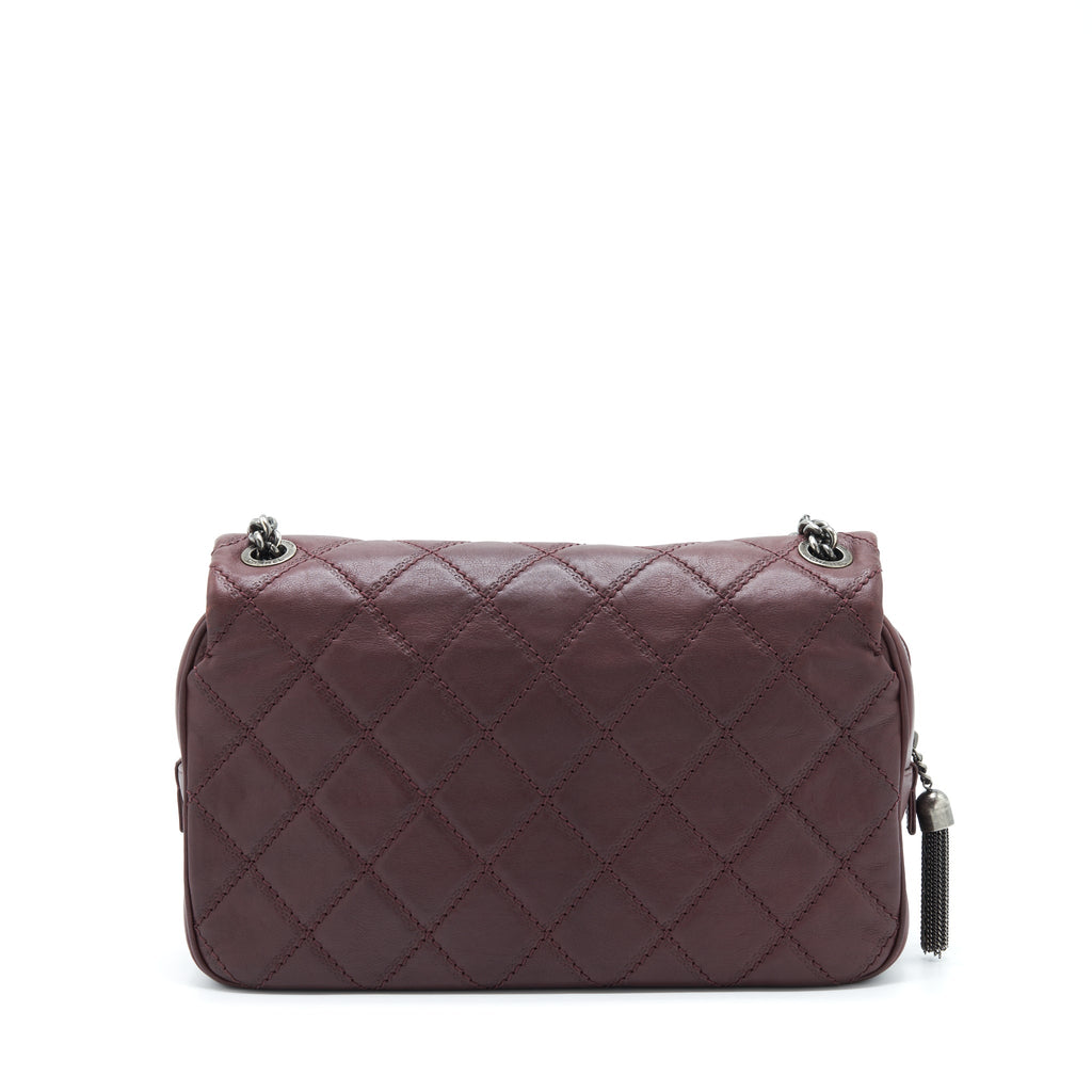 CHANEL JUMBO QUILTED FLAP BAG CALFSKIN BURGUNDY RUTHENIUM HARDWARE