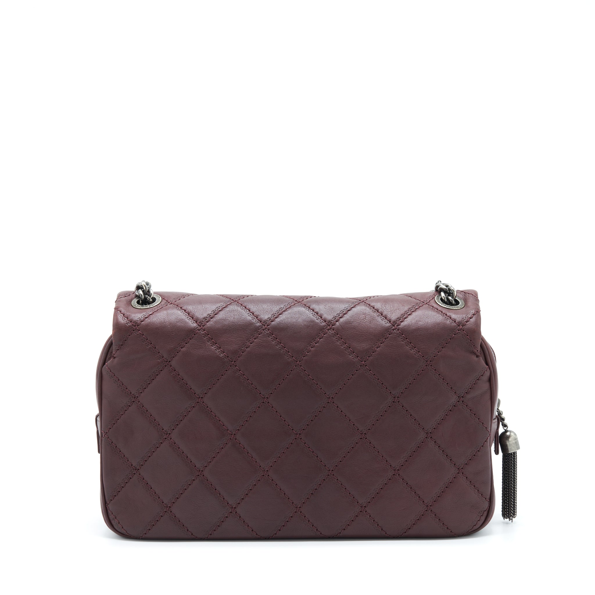 CHANEL JUMBO QUILTED FLAP BAG CALFSKIN BURGUNDY RUTHENIUM HARDWARE