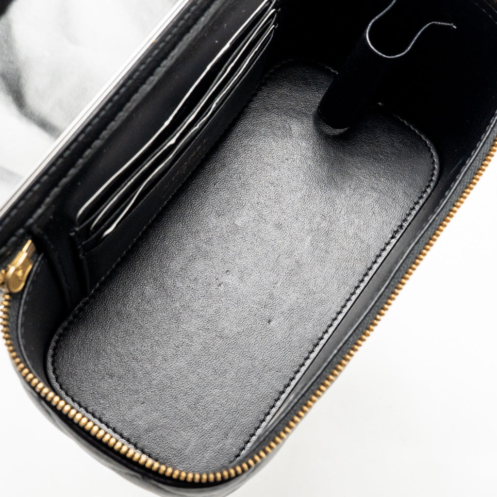 CHANEL LONG VANITY WITH COCO CHARM CHAIN LAMBSKIN BLACK GHW (MICROCHIP)