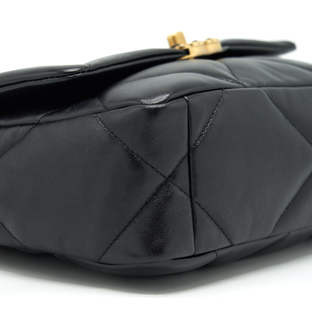 CHANEL SMALL 19 BAG LAMBSKIN BLACK GHW (MICROCHIP)