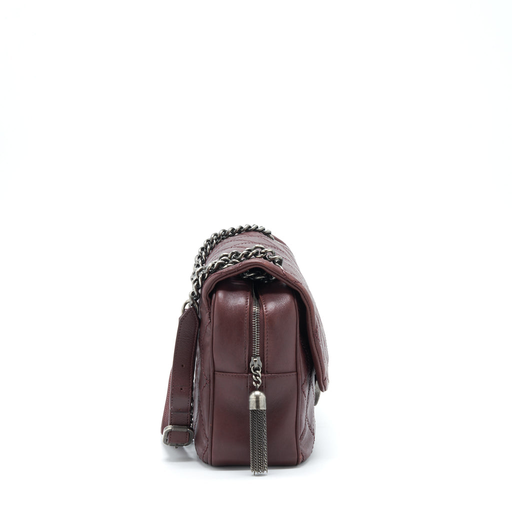CHANEL JUMBO QUILTED FLAP BAG CALFSKIN BURGUNDY RUTHENIUM HARDWARE