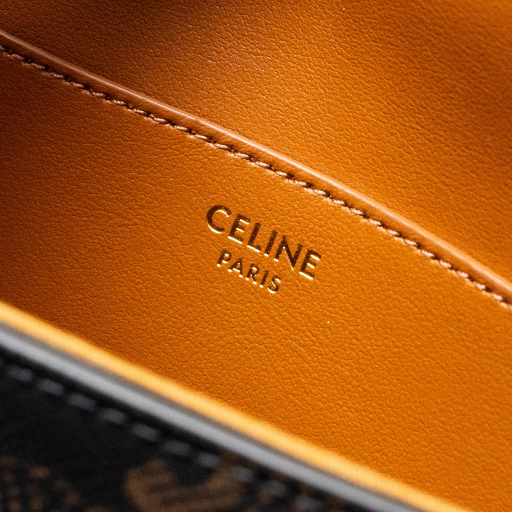 CELINE CLUTCH ON STRAP TABOU IN TRIOMPHE CANVAS / CALFSKIN TAN GHW