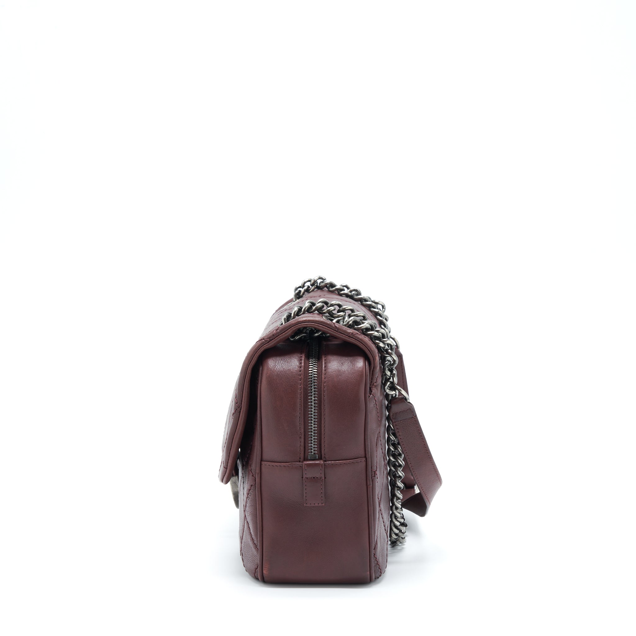 CHANEL JUMBO QUILTED FLAP BAG CALFSKIN BURGUNDY RUTHENIUM HARDWARE