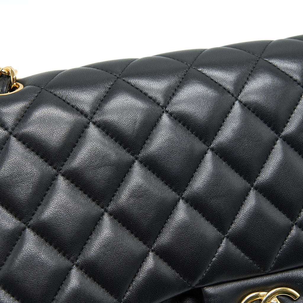 CHANEL JUMBO CLASSIC DOUBLE FLAP BAG LAMBSKIN BLACK GHW