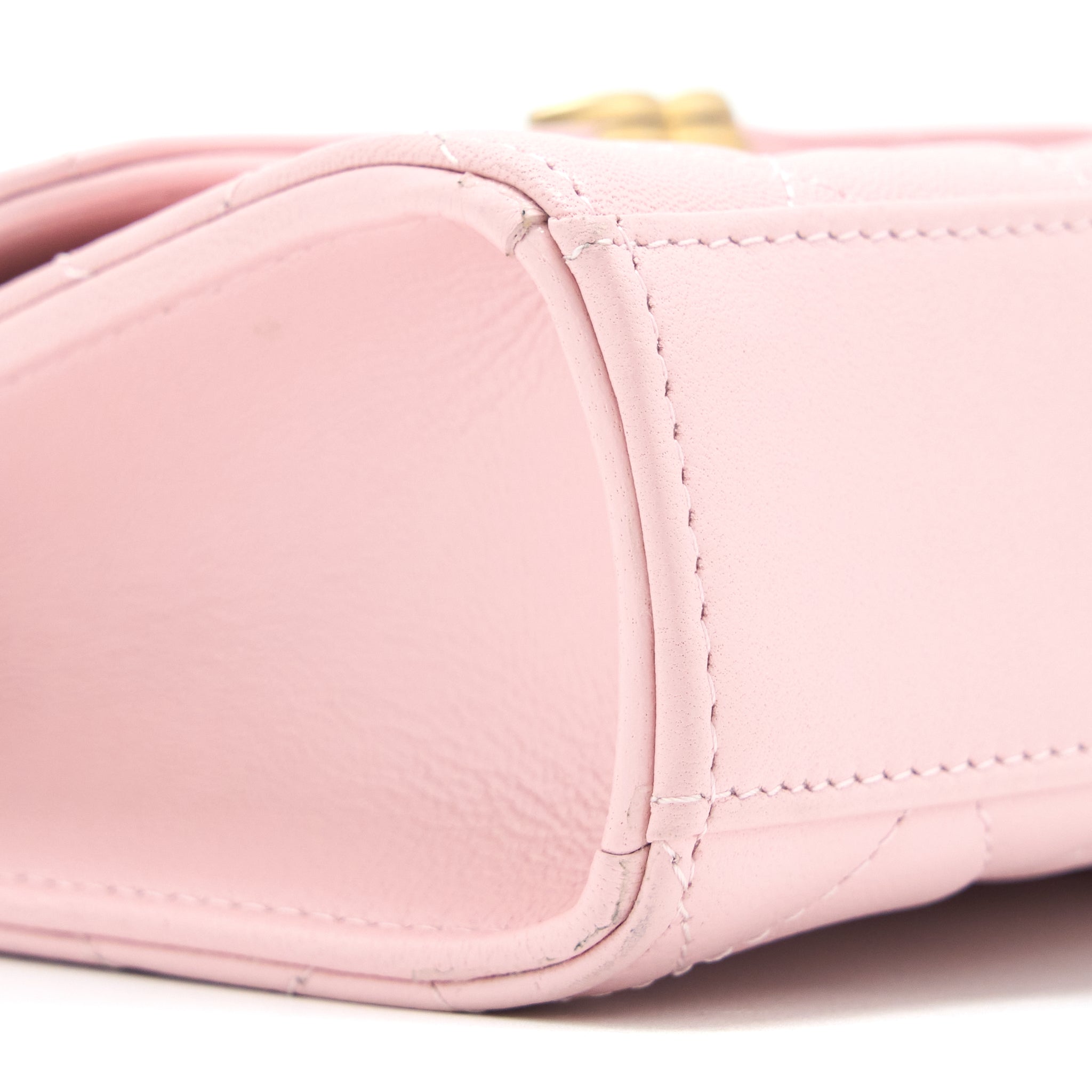 CHANEL 22B MINI FLAP BAG WITH ENAMEL TOP HANDLE LAMBSKIN PINK BRUSHED GHW