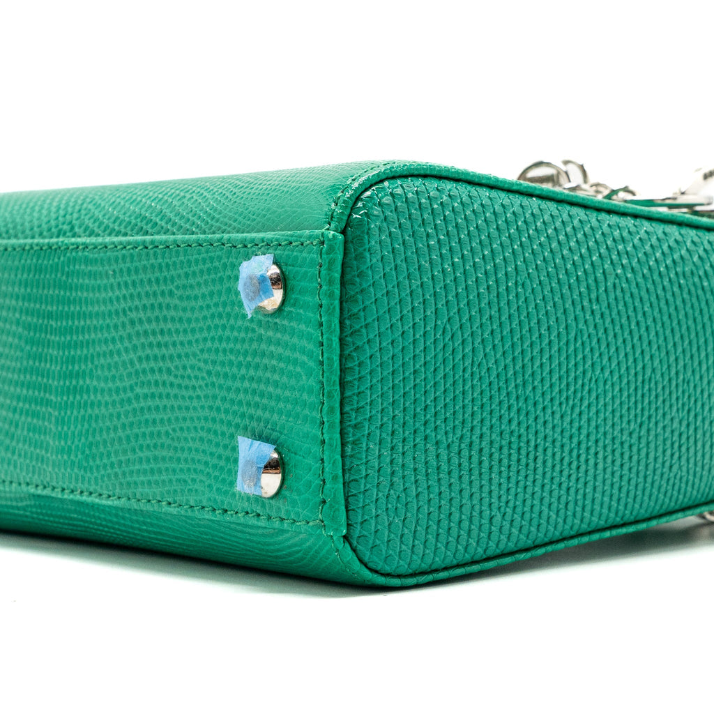 DIOR MINI LADY DIOR LIZARD GREEN WITH CRYSTAL BUCKLE SHW