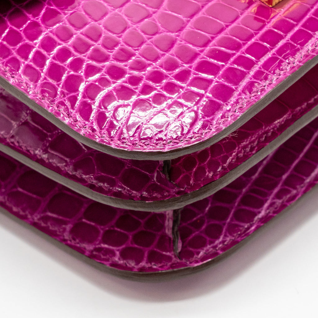 HERMES MINI CONSTANCE SHINY ALLIGATOR MISSIPPIENS J5 ROSE SHEHERARADEZ GHW