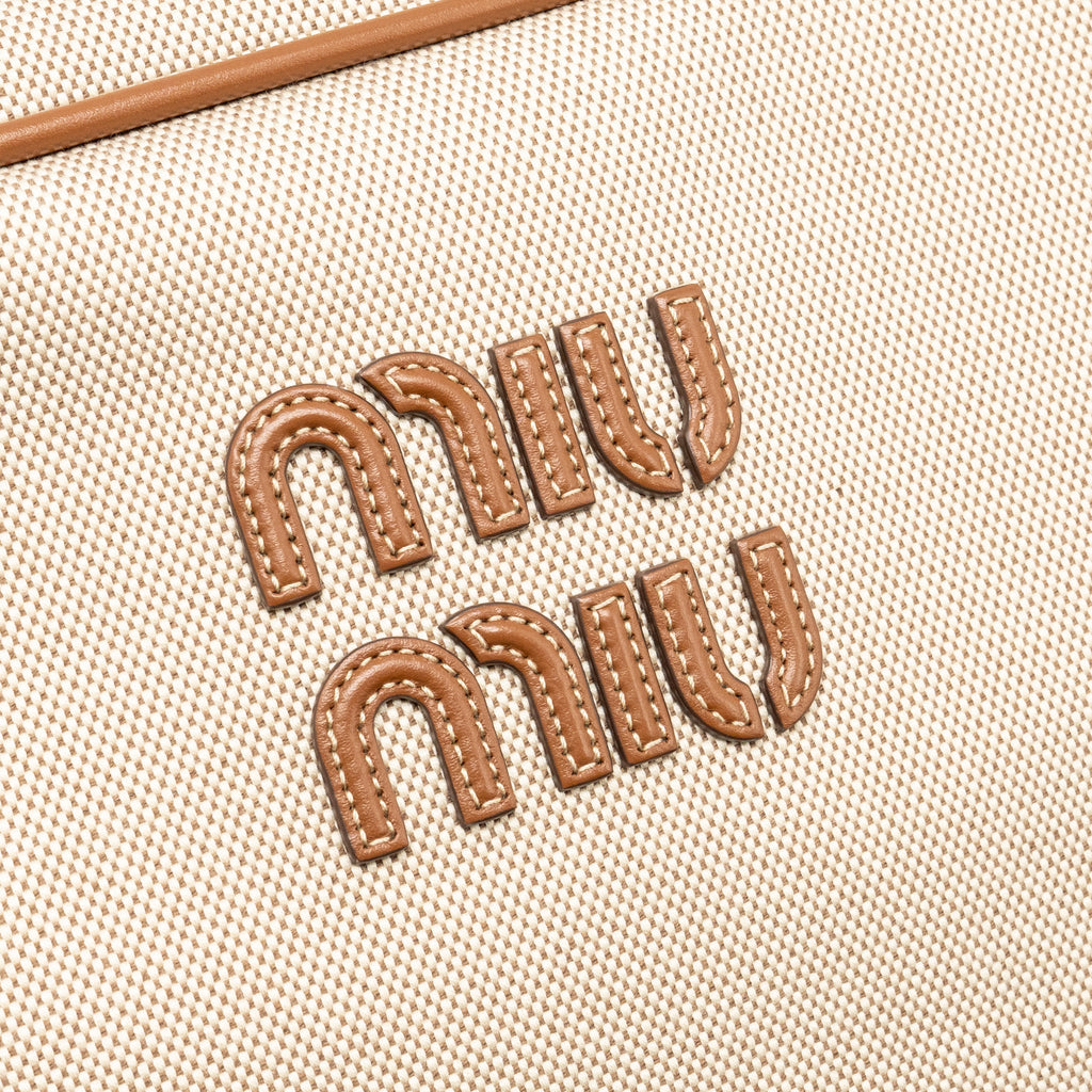 MIU MIU BEAU BAG CANVAS/ LEATHER BEIGE/ BRANDY GHW