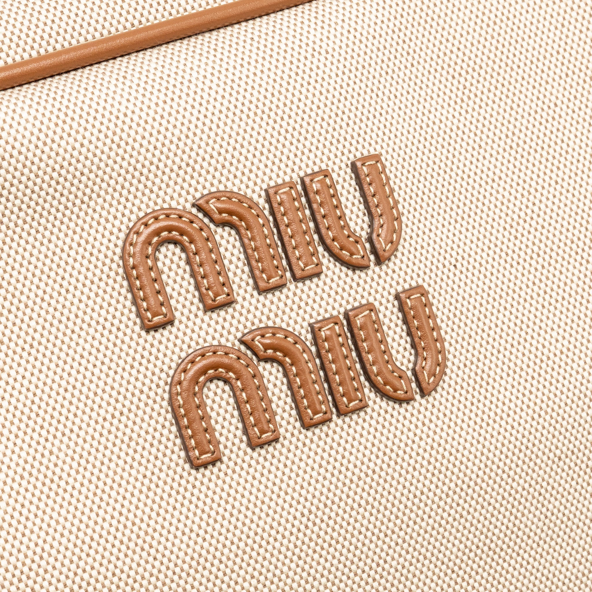 MIU MIU BEAU BAG CANVAS/ LEATHER BEIGE/ BRANDY GHW