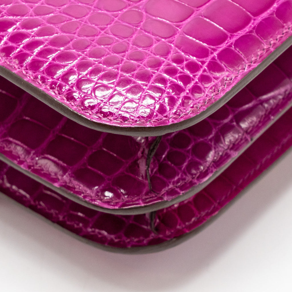 HERMES MINI CONSTANCE SHINY ALLIGATOR MISSIPPIENS J5 ROSE SHEHERARADEZ GHW