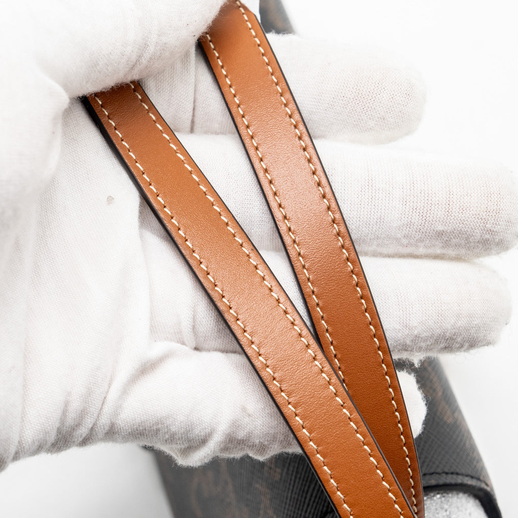 CELINE CLUTCH ON STRAP TABOU IN TRIOMPHE CANVAS / CALFSKIN TAN GHW