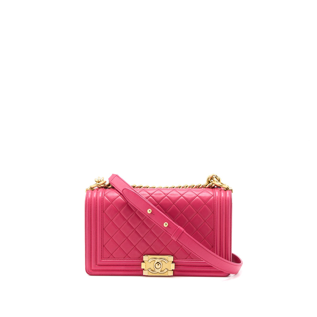 CHANEL MEDIUM BOY BAG LAMBSKIN PINK GHW