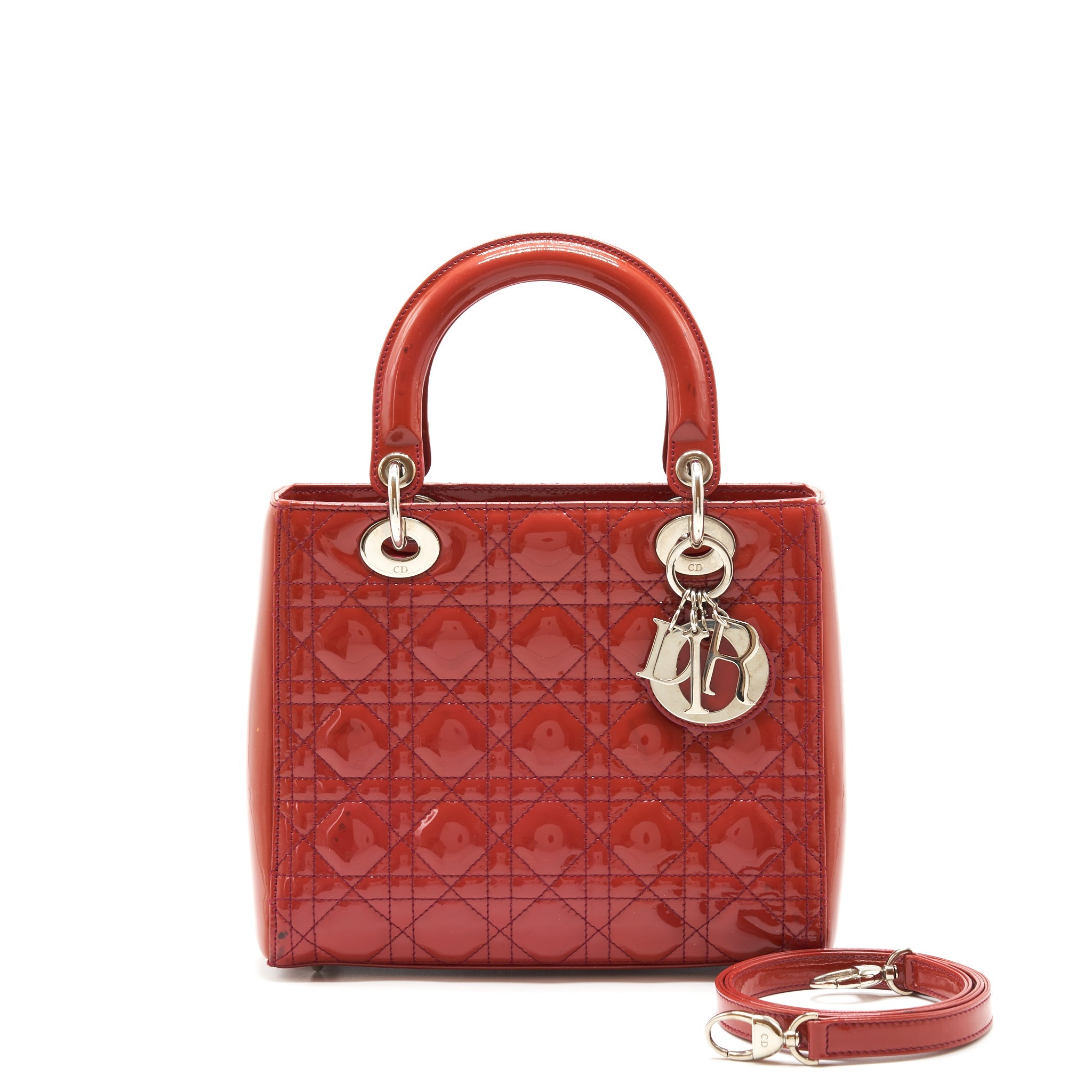 DIOR MEDIUM LADY DIOR PATENT CORAL PINK LGHW