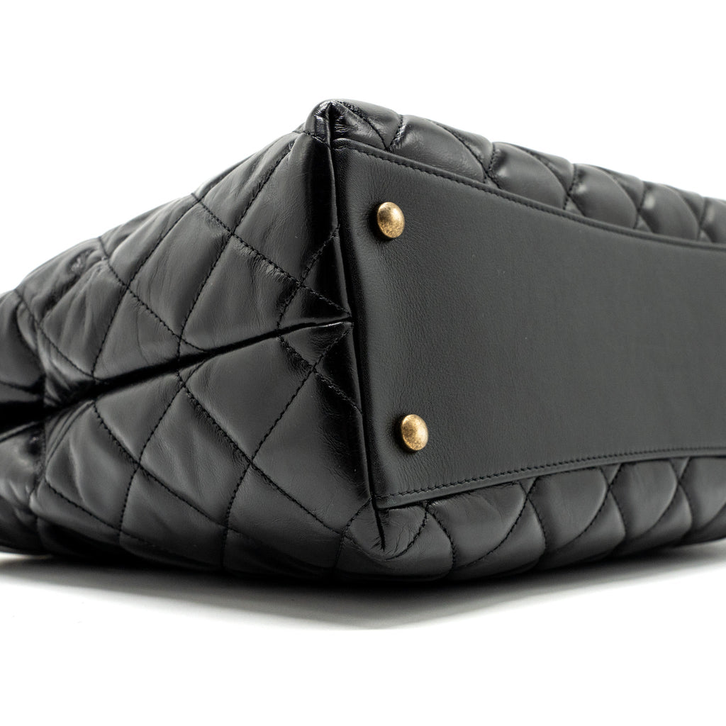 CHANEL LARGE TOTE BAG CALFSKIN BLACK BRUSHED GHW