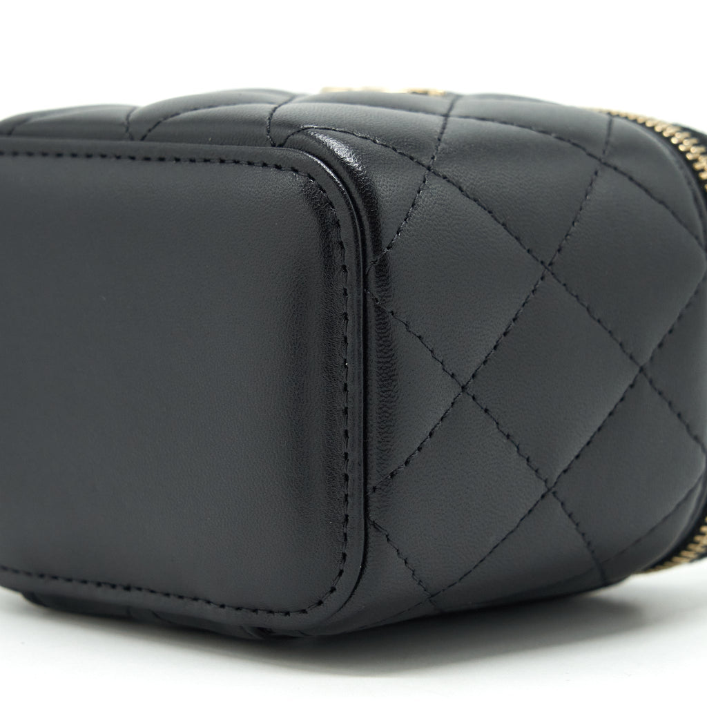 CHANEL TOP HANDLE MINI VANITY WITH CHAIN LAMBSKIN BLACK LGHW