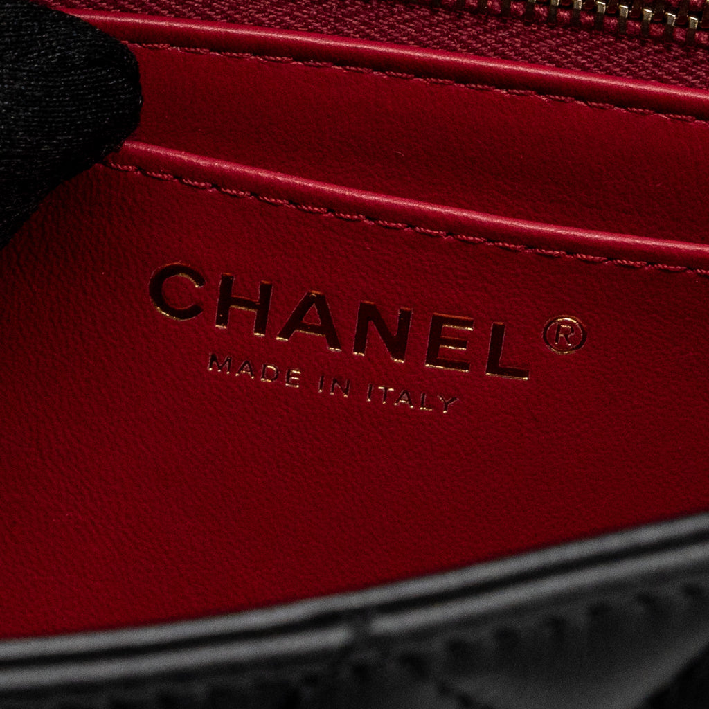 CHANEL 23S CAMELLIA CHAIN FLAP BAG LAMBSKIN BLACK GHW (MIRCOCHIP)