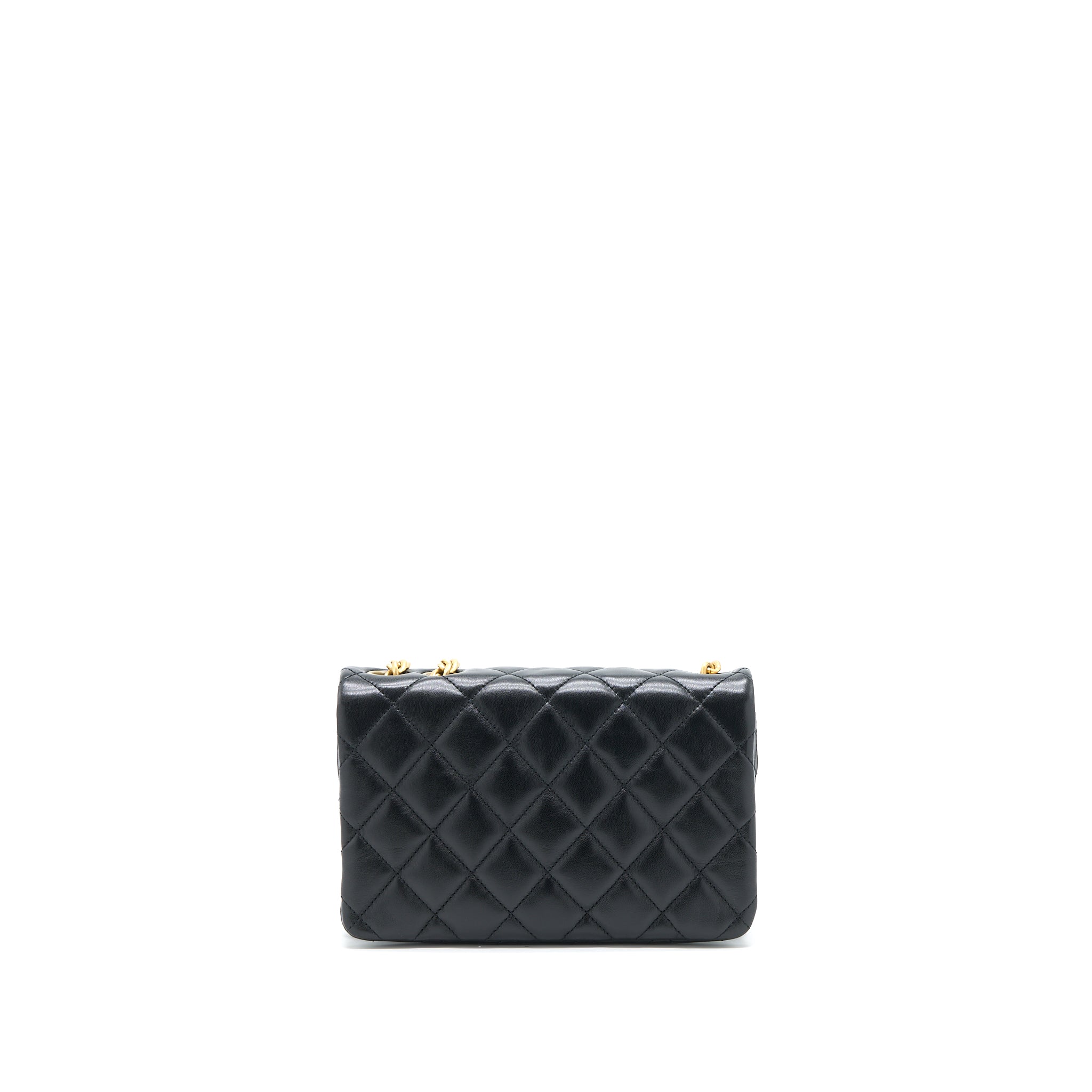 CHANEL 22K GOLD PILLAR ADJUSTABLE CHAIN FLAP BAG LAMBSKIN BLACK BRUSHED GHW (MICROCHIP)
