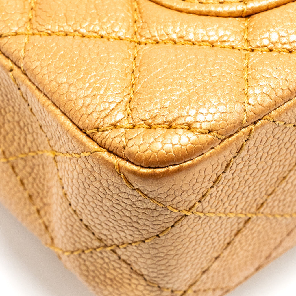 CHANEL MINI RECTANGULAR FLAP BAG CALFSKIN IRIDESCENT DARK GOLD GHW