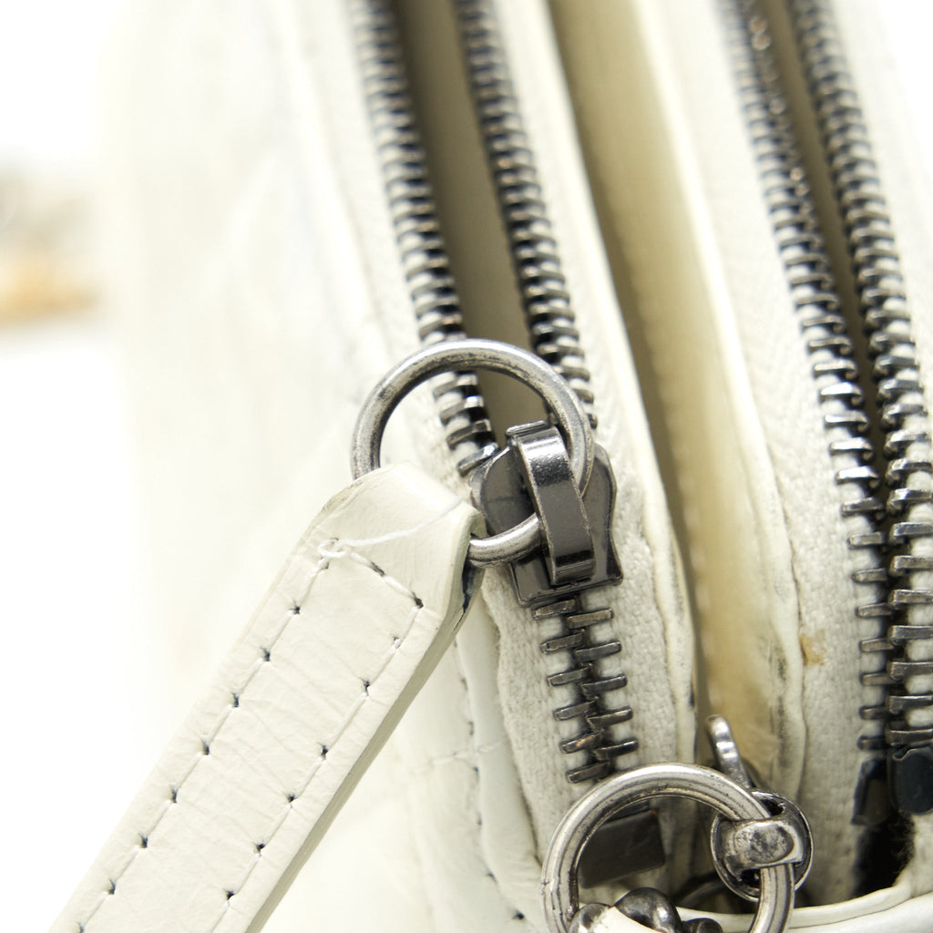 CHANEL GABRIELLE CLUTCH ON CHAIN AGED CALFSKIN WHITE WITH SILVER AND GOLD HARDWARE