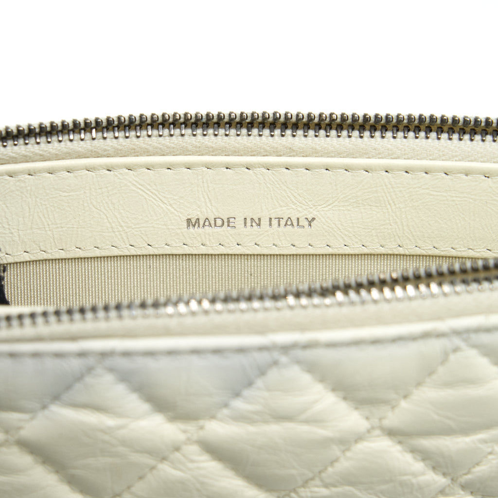 CHANEL GABRIELLE CLUTCH ON CHAIN AGED CALFSKIN WHITE WITH SILVER AND GOLD HARDWARE