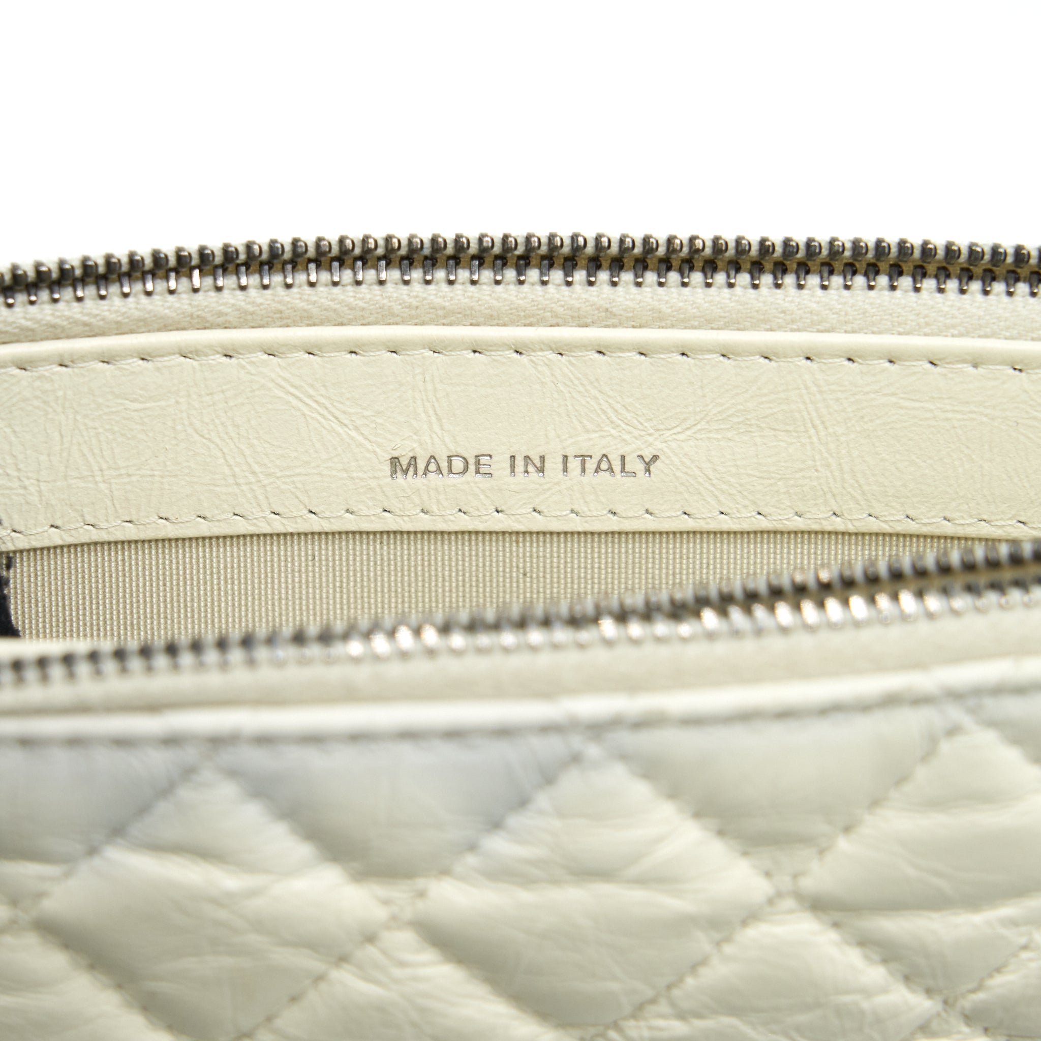 CHANEL GABRIELLE CLUTCH ON CHAIN AGED CALFSKIN WHITE WITH SILVER AND GOLD HARDWARE