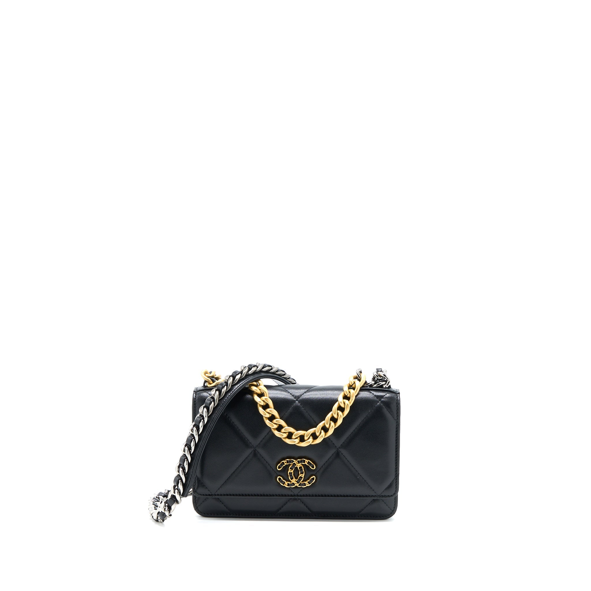CHANEL 19 WALLET ON CHAIN LAMBSKIN BLACK MULTICOLOUR HARDWARE (MICROCHIP)