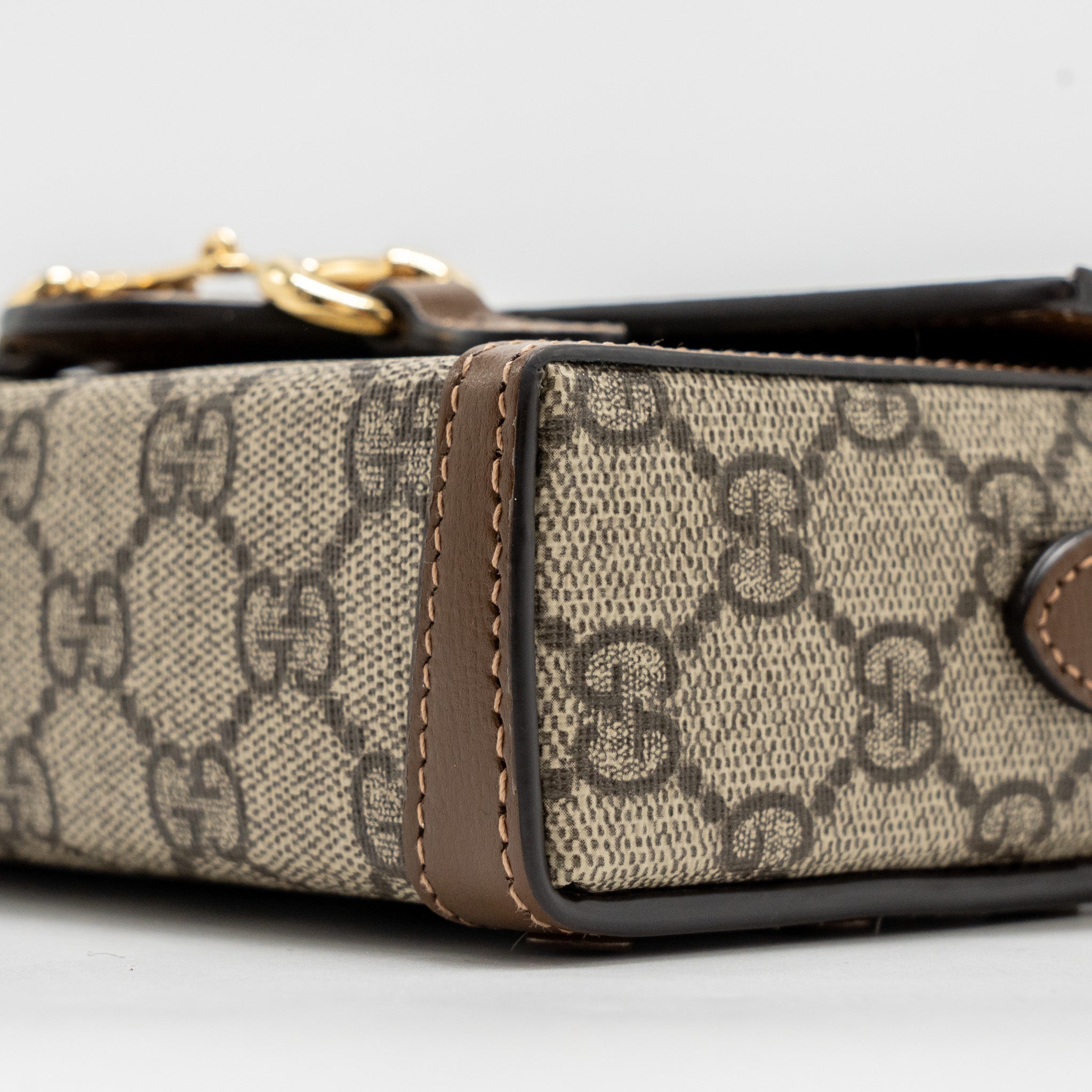 GUCCI HORSEBIT 1955 MINI BAG GG SUPREME CANVAS BEIGE/DARK BROWN GHW