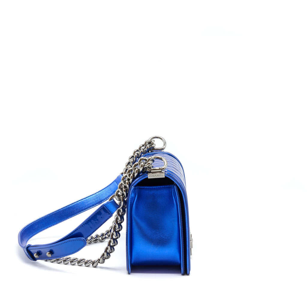 CHANEL MEDIUM LE-BOY PATENT ELECTRIC BLUE SHW