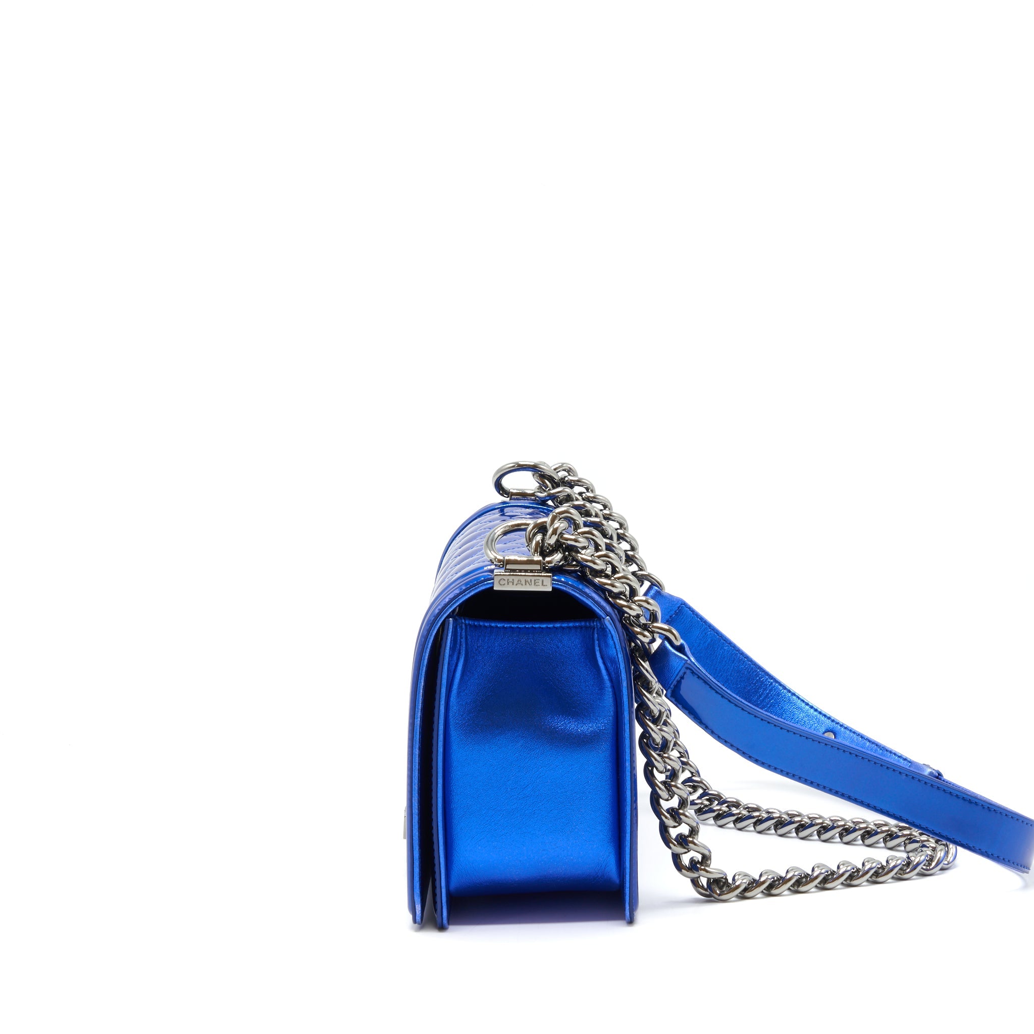 CHANEL MEDIUM LE-BOY PATENT ELECTRIC BLUE SHW