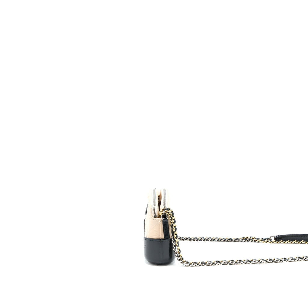 CHANEL GABRIELLE DOUBLE ZIP WALLET ON CHAIN AGED CALFSKIN BLACK/BEIGE MULTICOLOURED HARDWARE
