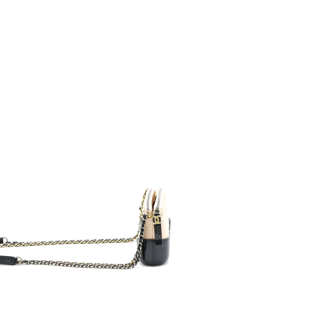 CHANEL GABRIELLE DOUBLE ZIP WALLET ON CHAIN AGED CALFSKIN BLACK/BEIGE MULTICOLOURED HARDWARE