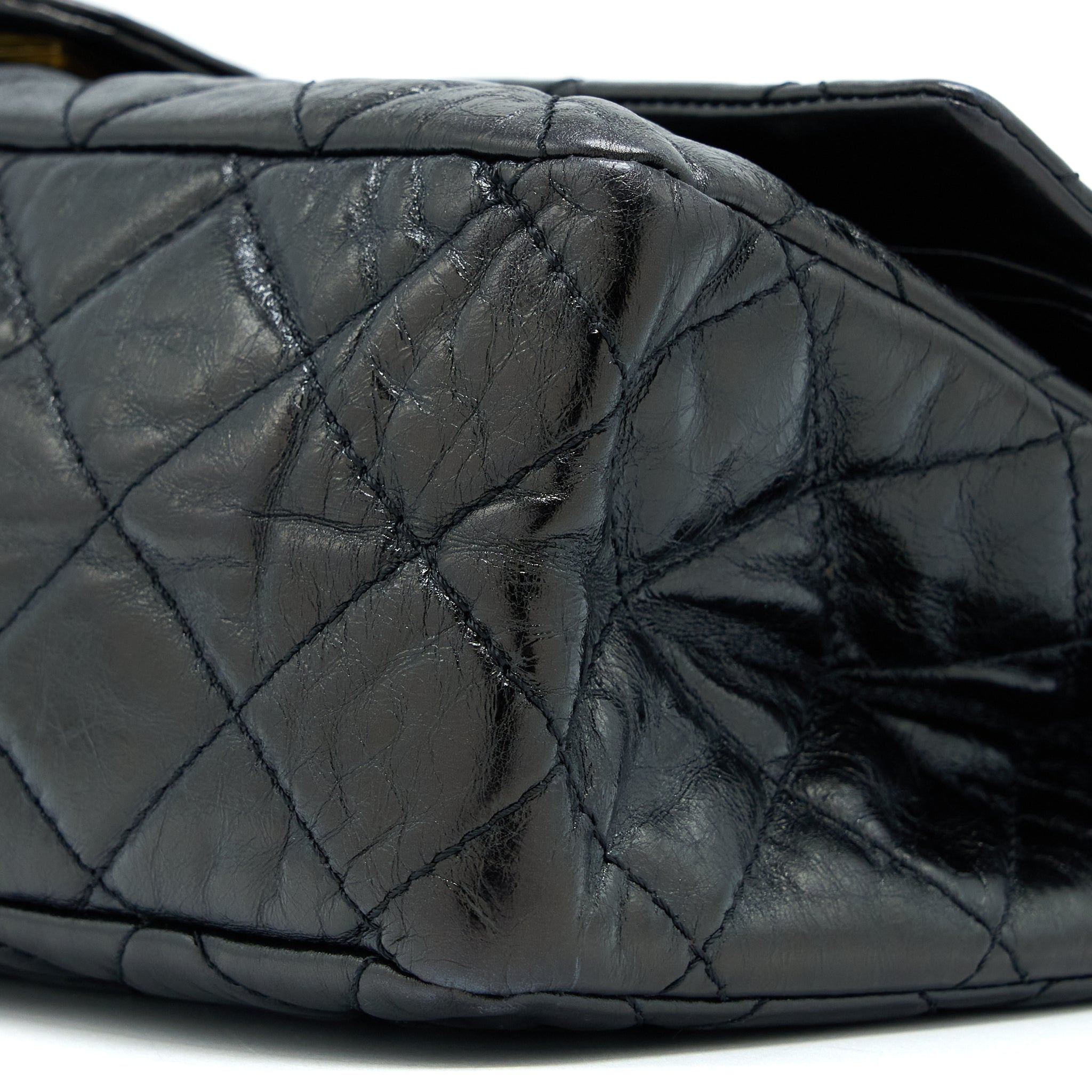 CHANEL 2.55 REISSUE 227 SHINY AGED CALFSKIN BLACK GHW