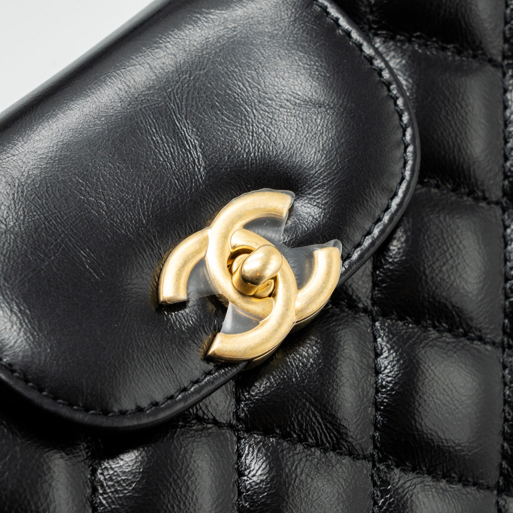 CHANEL 23K MINI SHOPPING TOTE CALFSKIN BLACK BRUSHED GHW(MICROCHIP)