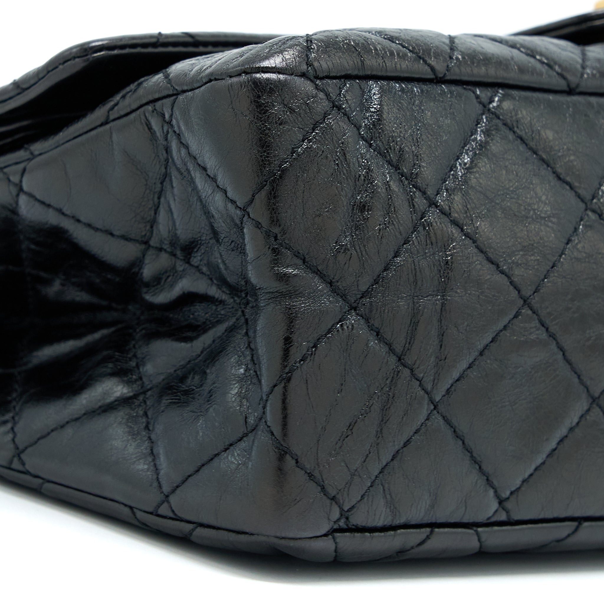 CHANEL 2.55 REISSUE 227 SHINY AGED CALFSKIN BLACK GHW