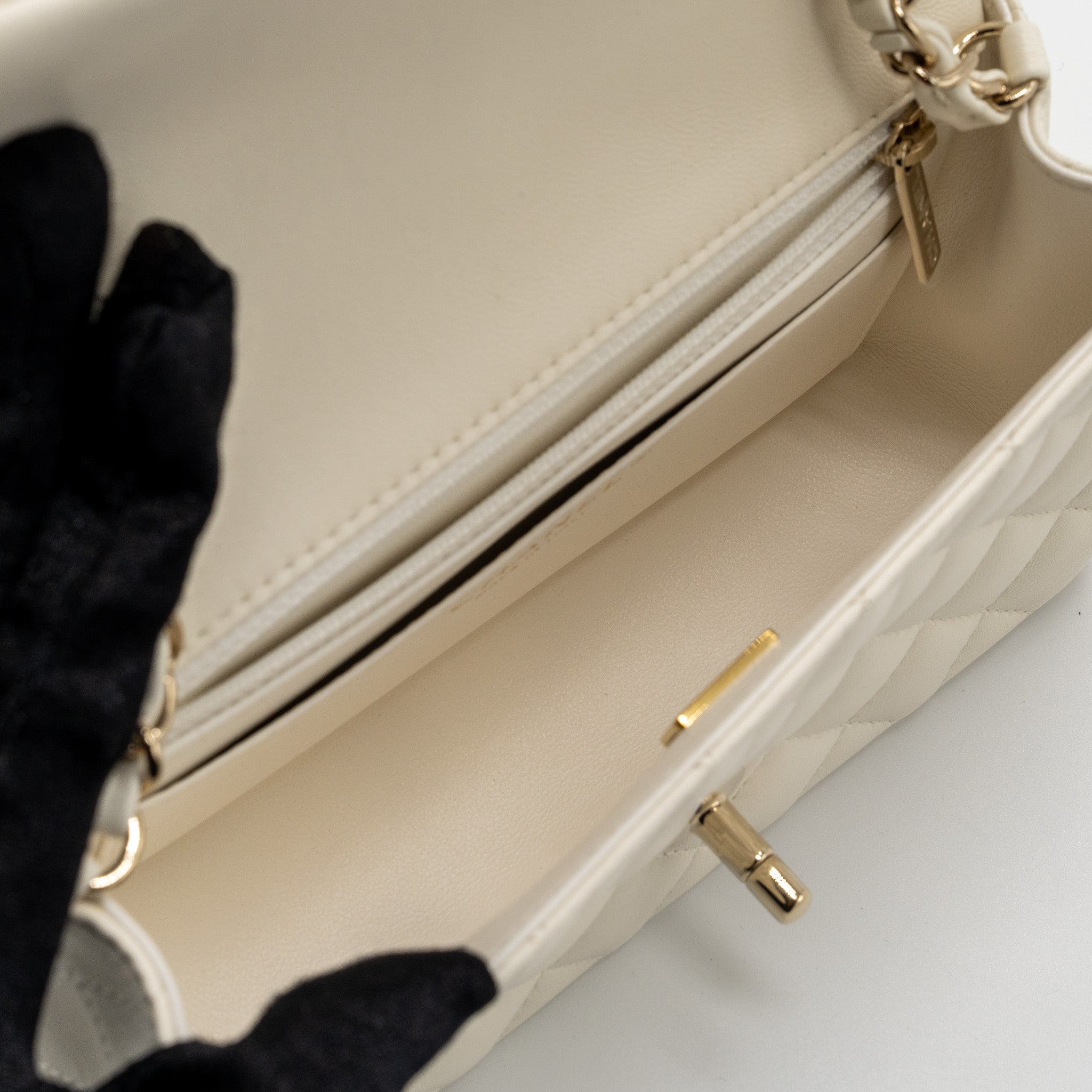 CHANEL MINI RECTANGULAR FLAP BAG LAMBSKIN WHITE LGHW (MICROCHIP)