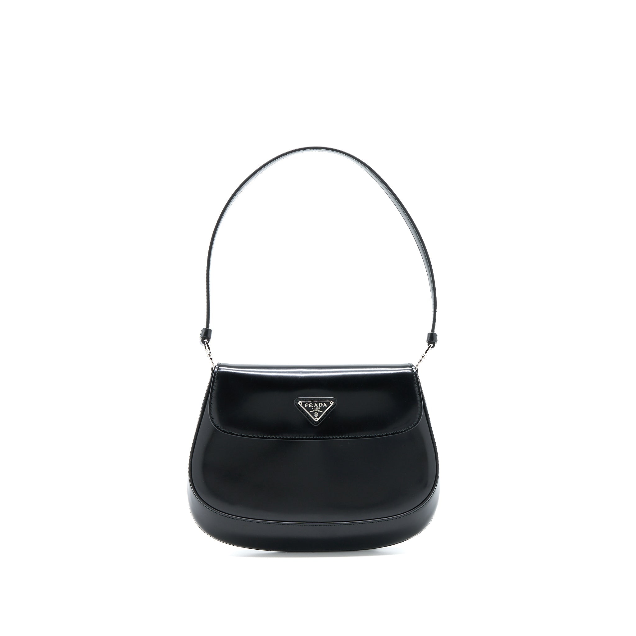 PRADA CLEO SHOULDER BAG BRUSHED LEATHER BLACK SHW