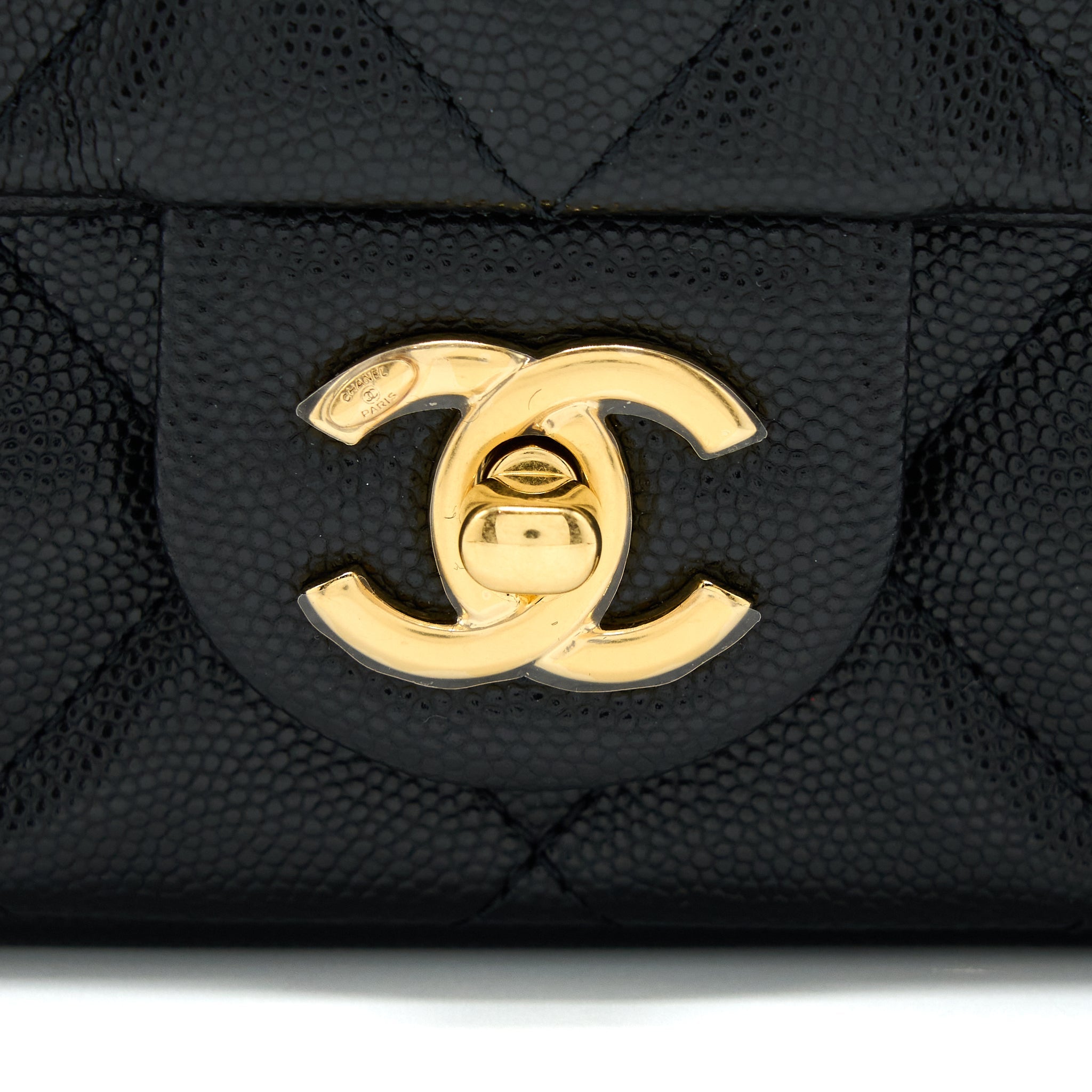CHANEL 23C MINI FLAP BAG WITH CC LOGO CHAIN GRAINED CALFSKIN BLACK GHW (MICROCHIP)