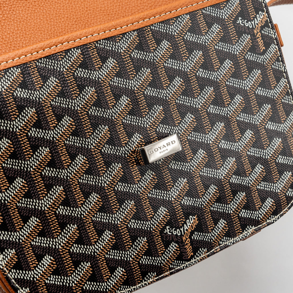 GOYARD BELVEDERE PM MESSENGER BAG GOYARDLINE CANVAS/CALFSKIN BLACK/TAN SHW