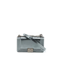 CHANEL MEDIUM BOY BAG PATENT GREY RUTHENIUM SHW