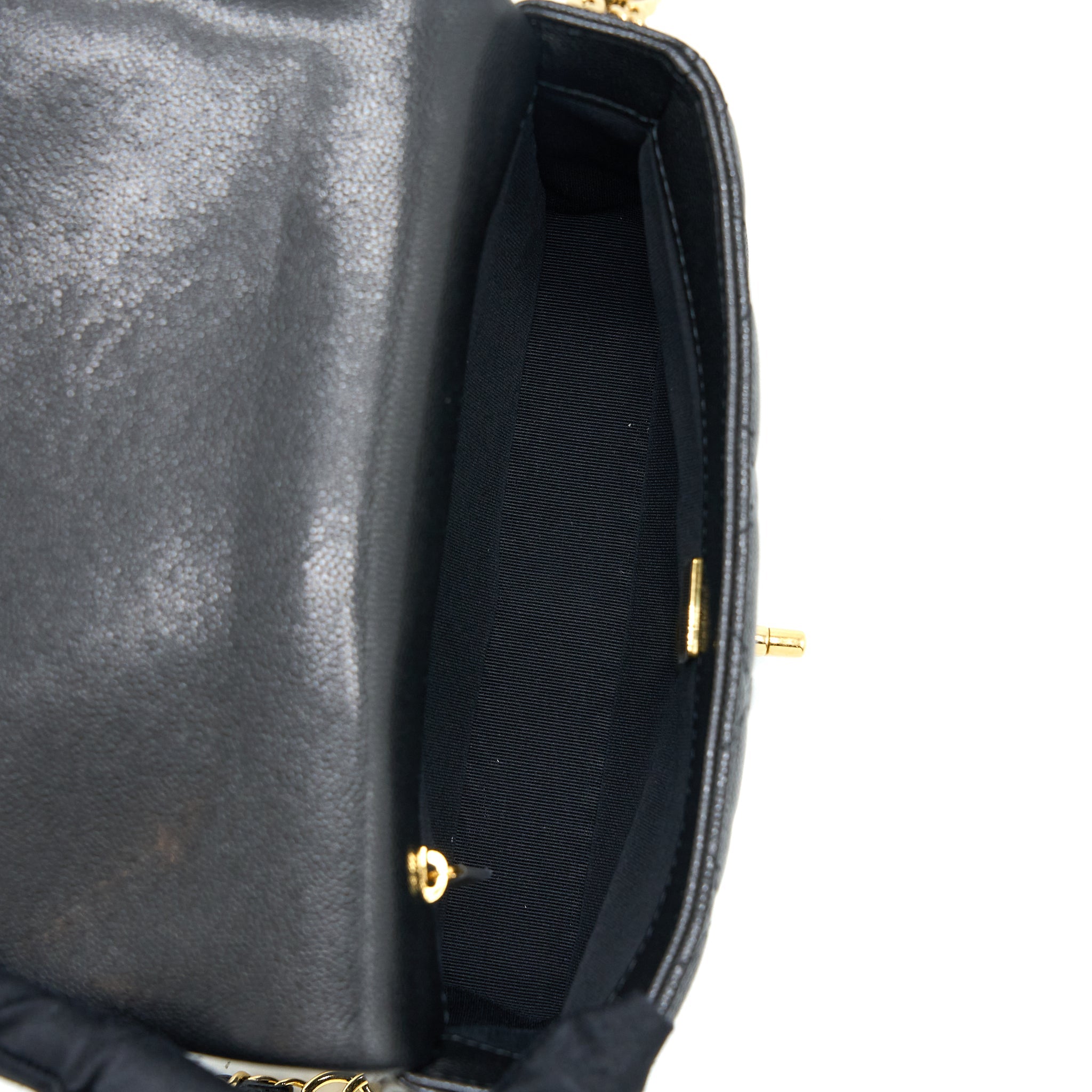 CHANEL 23C MINI FLAP BAG WITH CC LOGO CHAIN GRAINED CALFSKIN BLACK GHW (MICROCHIP)
