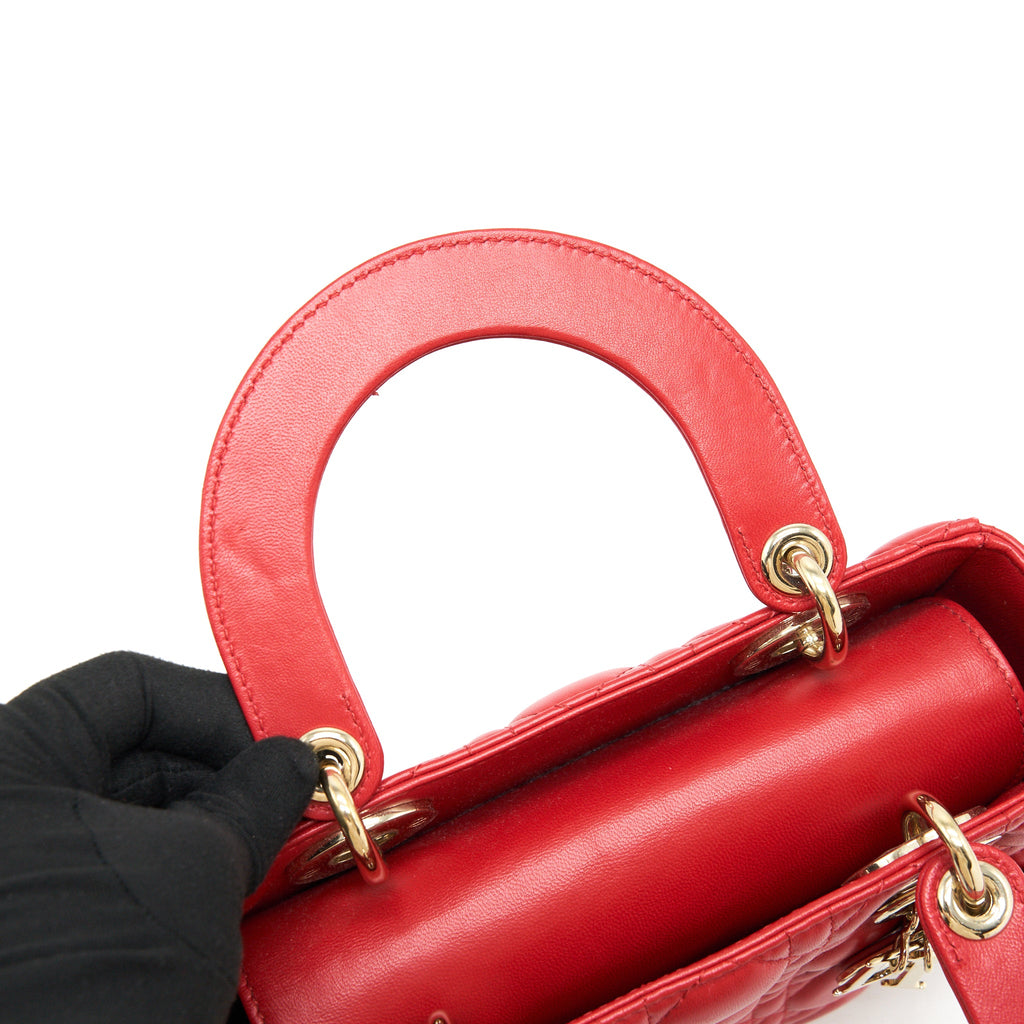 DIOR SMALL LADY DIOR BAG LAMBSKIN RED LGHW