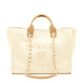 CHANEL DEAUVILLE TOTE BAG FABRIC/LEATHER CREAMY WHITE/BEIGE GHW