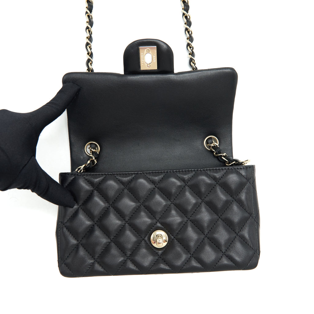 CHANEL MINI RECTANGULAR FLAP BAG LAMBSKIN BLACK LGHW
