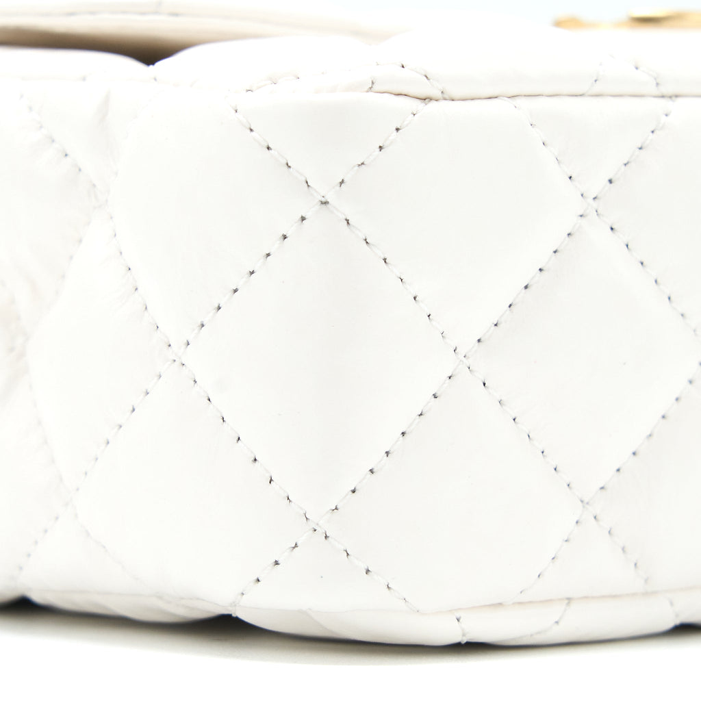 CHANEL 23C SMALL HOBO BAG SHINY CALFSKIN WHITE BRUSHED GHW (MICROCHIP)