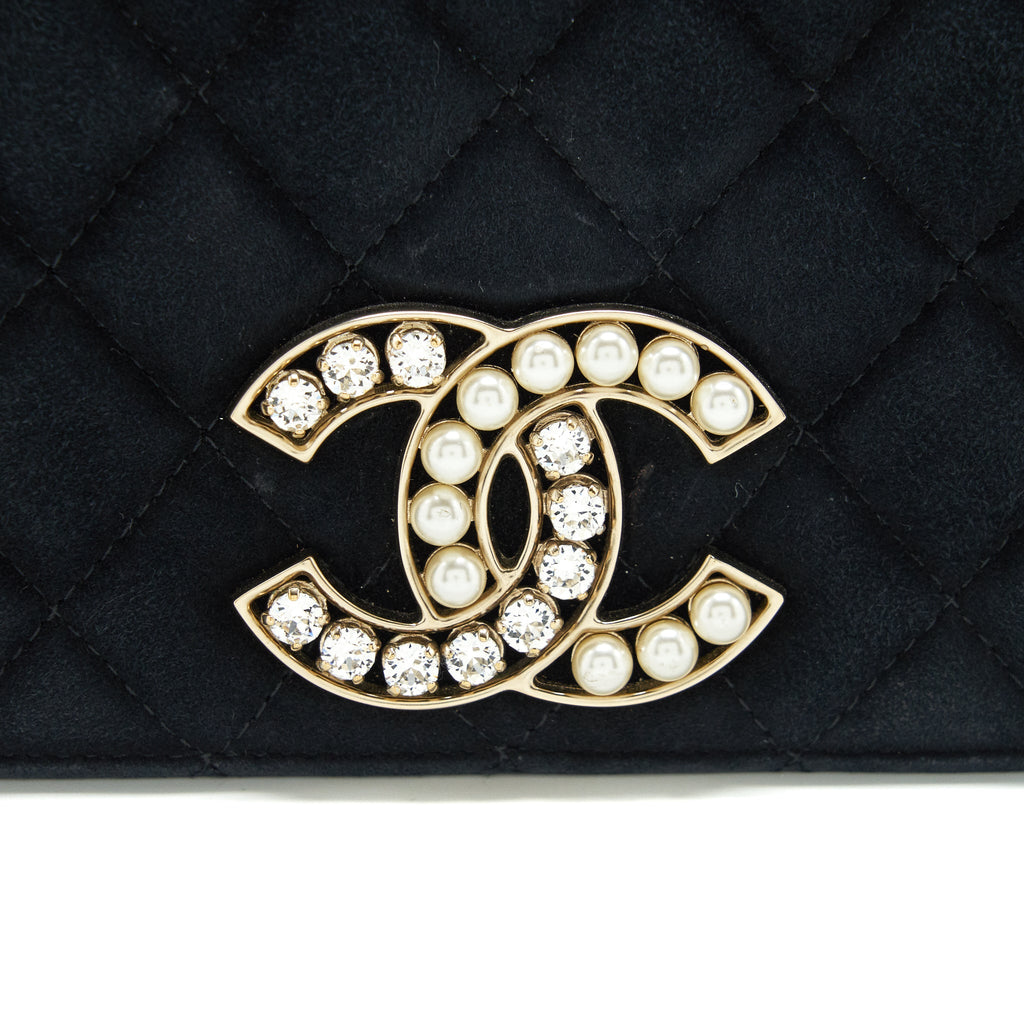 CHANEL QUILTED VELVET CC LOGO FLAP BAG BLACK LGHW