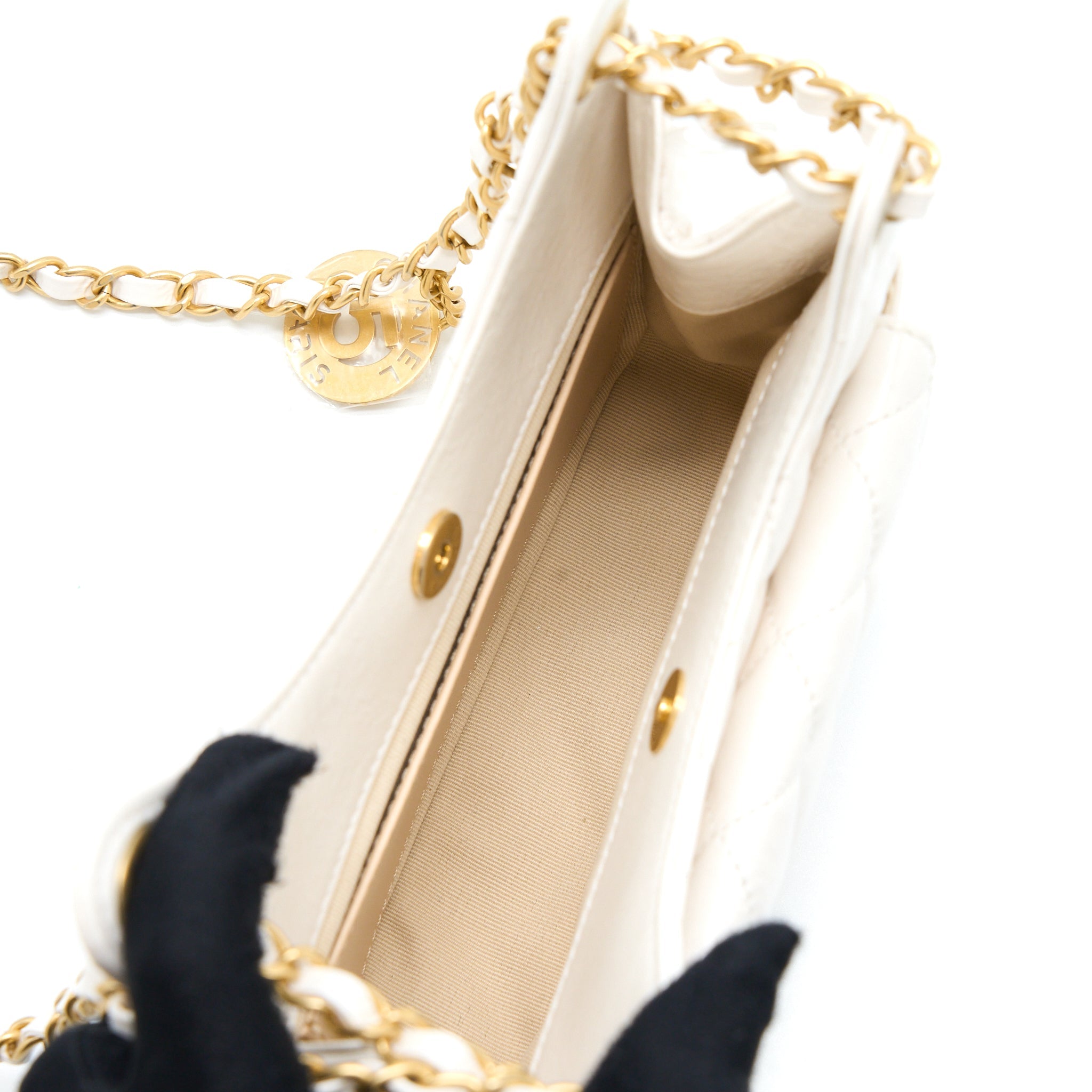 CHANEL 23C SMALL HOBO BAG SHINY CALFSKIN WHITE BRUSHED GHW (MICROCHIP)